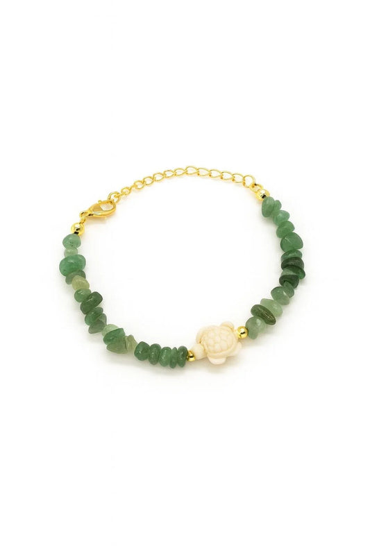 Doğal Yeşim Taşlı Kaplumbağa Bileklik – Altın Detaylı, Bohem Yaz Aksesuarı