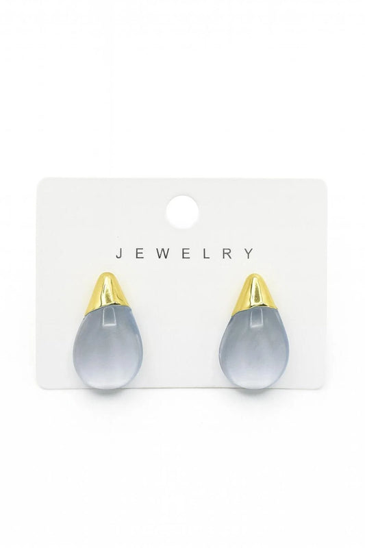 Buz Mavisi Damla Küpe - Altın Uçlu Minimalist Tasarım