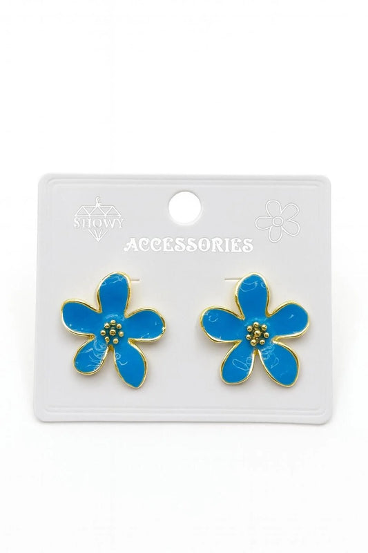 Mavi Çiçek Küpe – Gold Detaylı Zarif Tasarım