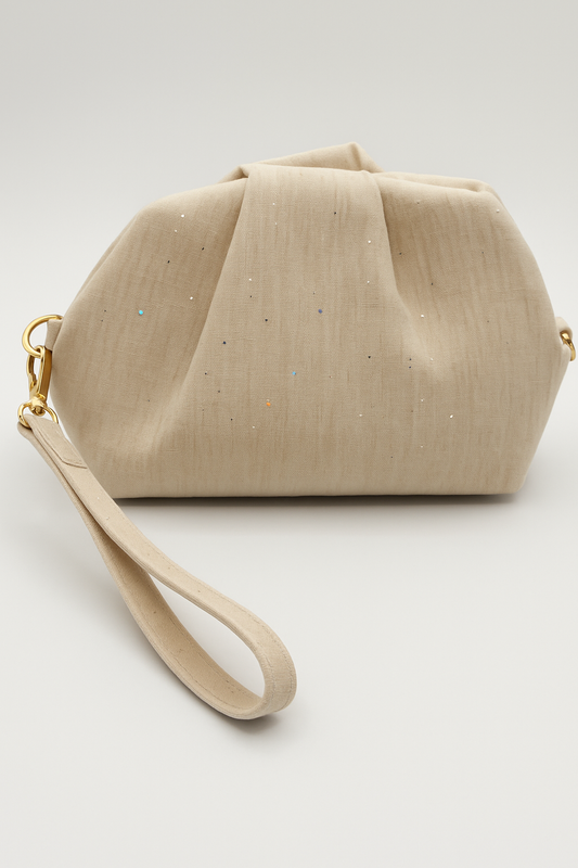 Zarif Işıltılı Krem Clutch Çanta | Günlük & Şık Kot Çanta